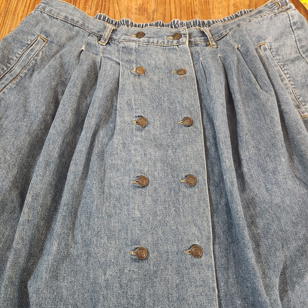 Vtg Gloria Vanderbilt Skirt Sz 22 XL Blue Denim Jean Double Button Front Pockets - Picture 6 of 11